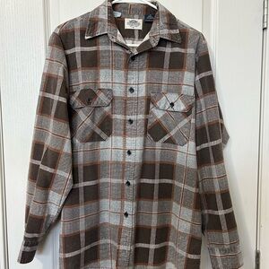 Vintage Plaid Casual Button Down Shirt - Brown and Gray